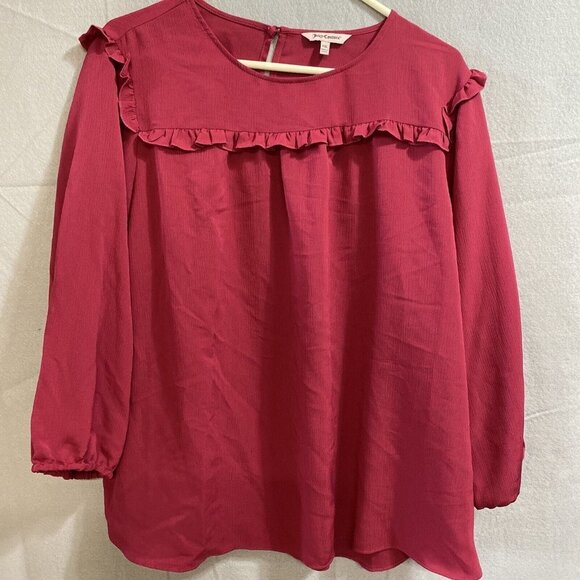 JUICY COUTURE Tunic Top Women's Blouse Long Sleeve Semi Sheer Red Size XXL - Picture 1 of 9